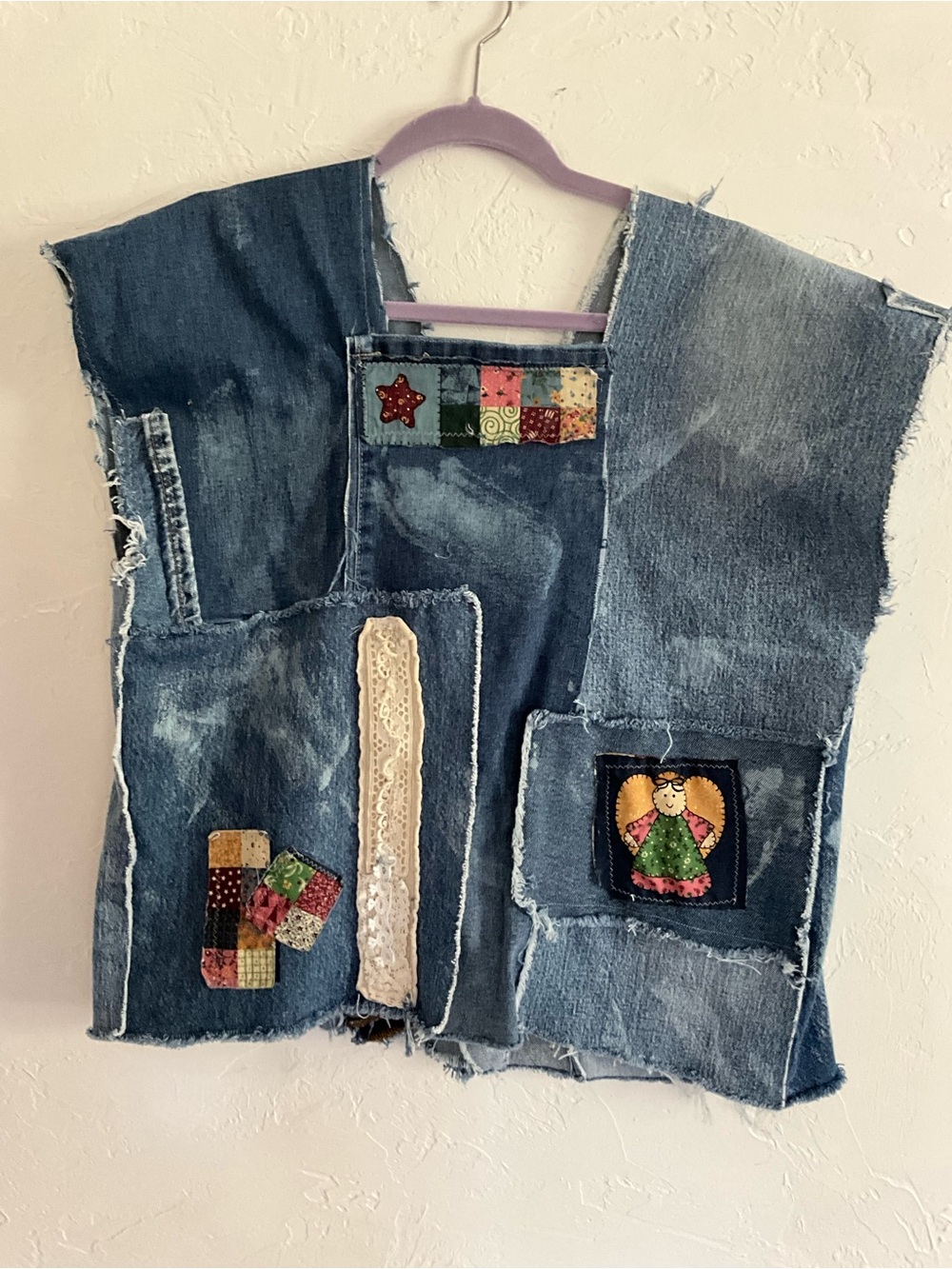 Handmade Denim Vest Upcycled Patchwork Wearable Art OS - Picture 5 of 7